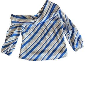 Hellessy NY Draped off shoulder, Blue and White Striped Top, Size 6